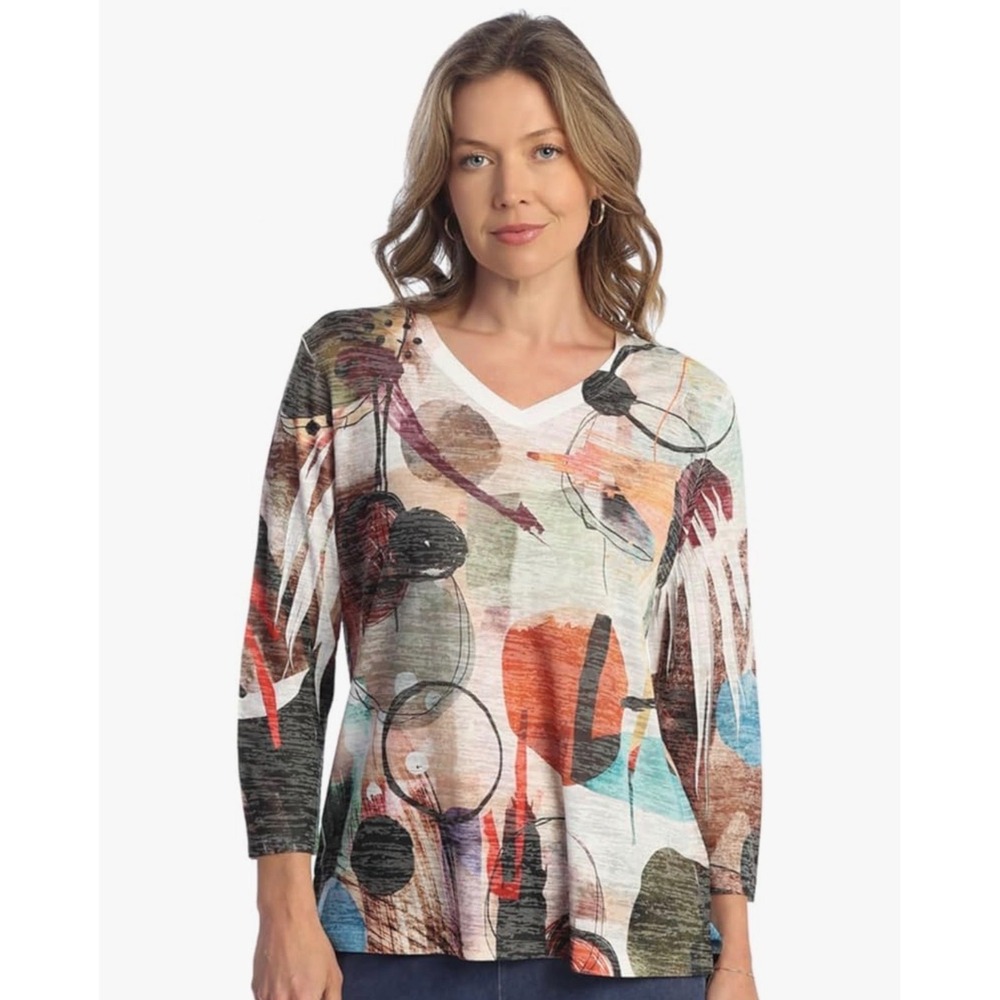 NEW Jess & Jane Large‎ Brand New Top V-Neck 3/4 Sleeve Made in USA Large